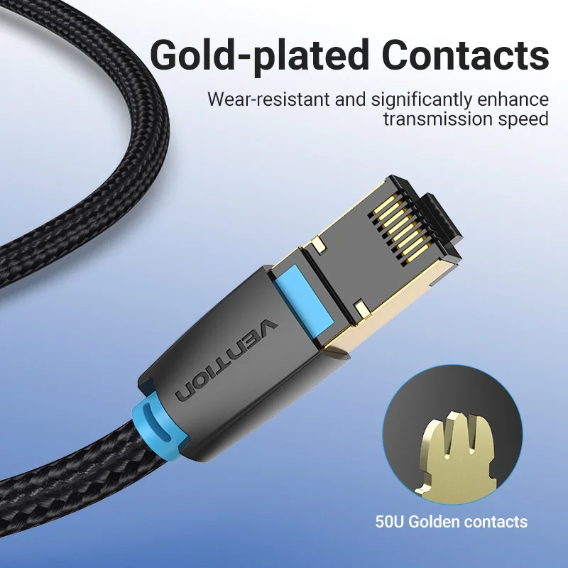 Ethernet Cable Cat 8 Vention Networking Cotton Wire RJ45 for Laptop Router 2000MHz 40Gbps ethernet cable
