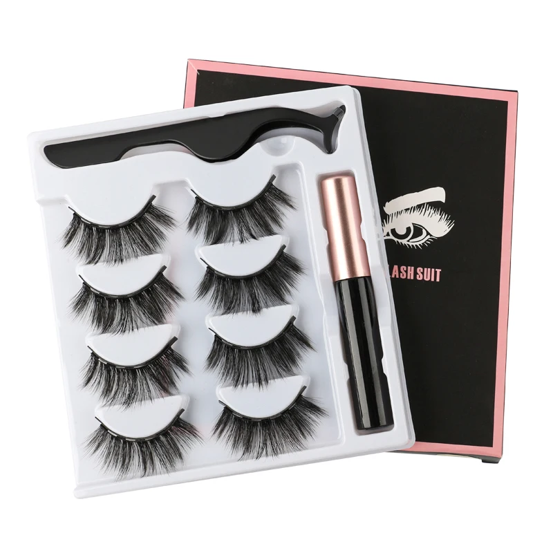 Fake Eyelashes Magnetic Eyelashes Natural Long 3D Handmade Lashes Tweezers Eyeliner Set