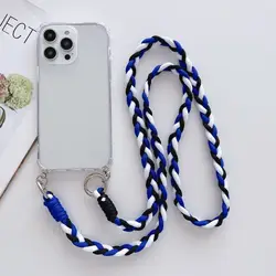 Braid Strap Crossbody Lanyard Transparent Soft Case Cover for Mi 17T Pro (Bluewhiteblack)