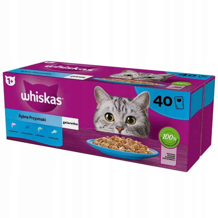 WHISKAS mokra karma dla kota Rybne smaki w galaretce saszetki 40x85 g  z Polski za $13.94 / ~52zł