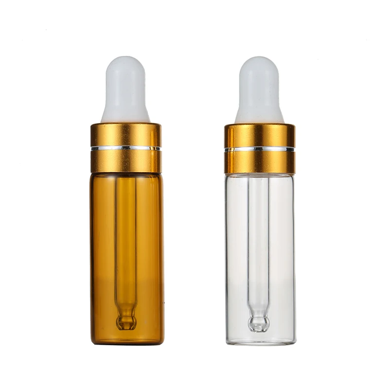

100pcs/lot 5ml Amber Glass Essential Oils Bottles Dropper Refillable Clear Glass Bottle Fragrance Vials