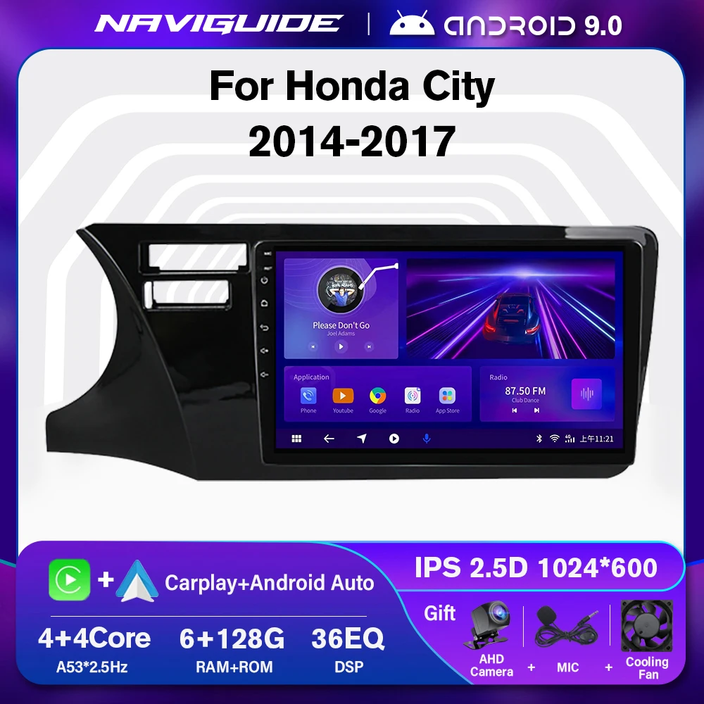 

NAVIGUIDE P1 6+128G Car Radio For Honda City LHD 2014-2017 Stereo Multimedia Player Carplay Headunit Autoradio Bluetooth NO DVD