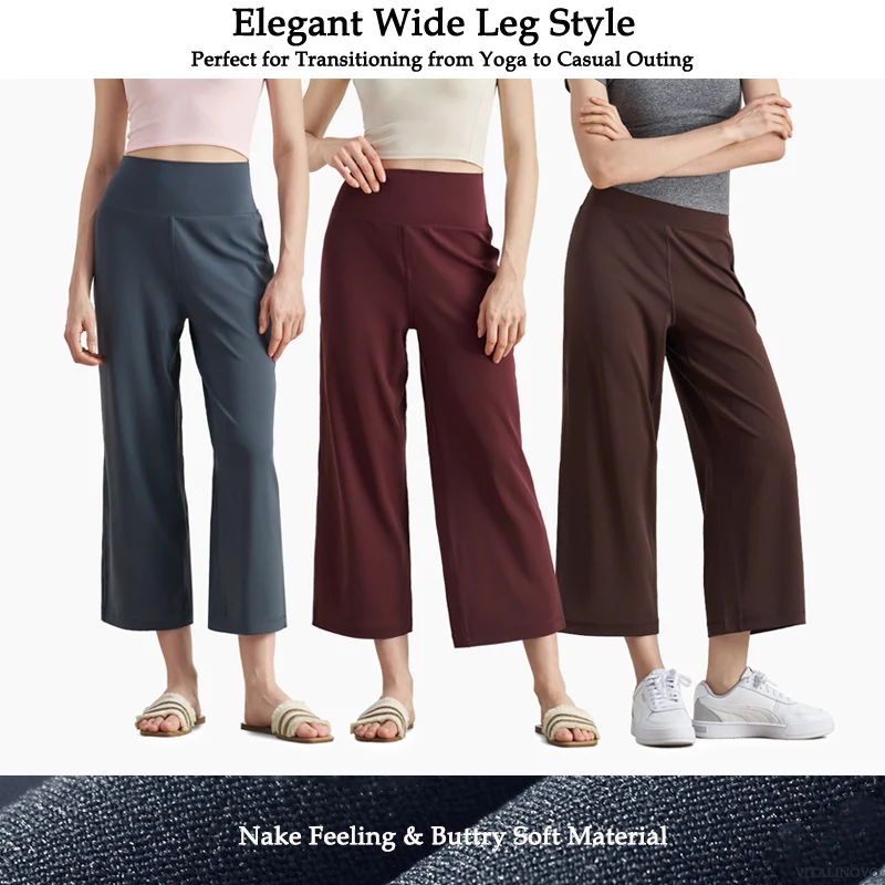 Capri Pants for Women Wide Leg Yoga Cropped Pants Tummy Control High Waist in Flare Crop Buttery Soft Loose Casual Summer Pants - 6