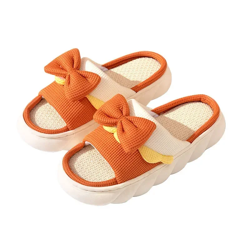 Women Slippers Summer Four Seasons Indoor Home Sandals and Slippers Cute Cartoon Thick bottom linen House Slippers Shoes