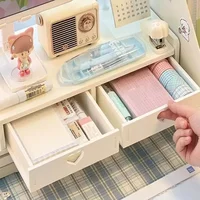 Desktop Storage Drawer Wooden Computer Laptop Elevated Stand with Drawers Creative Dormitory Office Desk Organizer Storage Rack 2