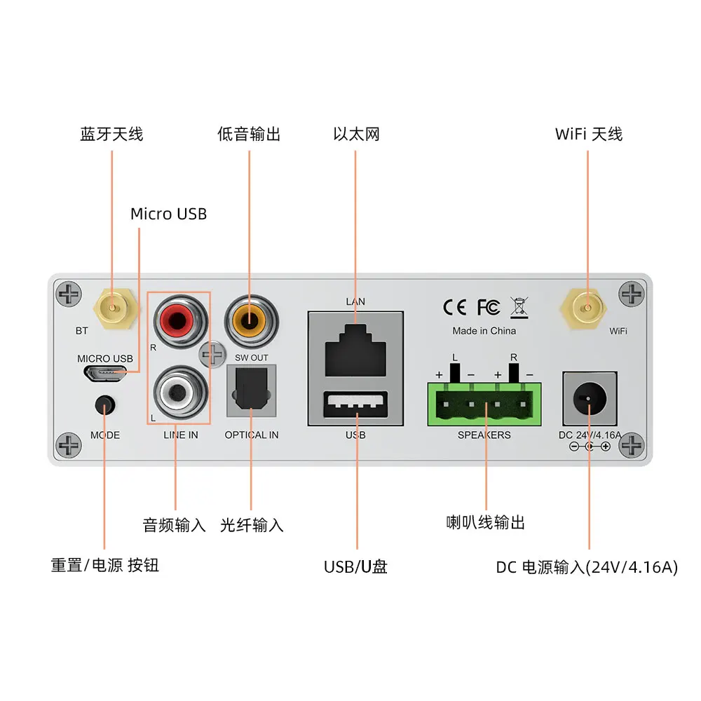Arylic A50 + 홈 와이파이 및 블루투스 호환 HiFi 스테레오, 클래스 D 디지털 멀티룸 앰프, 에어플레이 이퀄라이저 무료 앱 포함