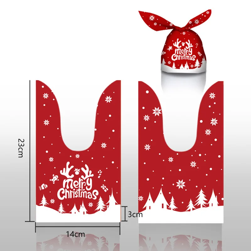 10Pcs Christmas Candy Bag, Cute Rabbit Ear Cookie Plastic Bags, Xmas Party Decoration, Gift Bags For Biscuits Snack Baking Package