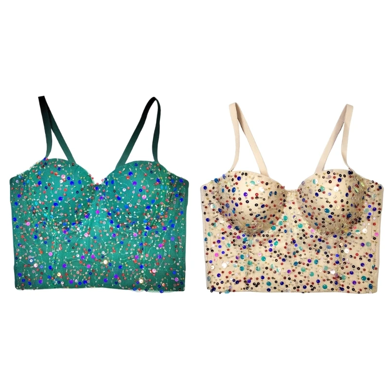 

Beaded Sleevelss Backless Camisole Cropped Sexys Dance Performance Cloth