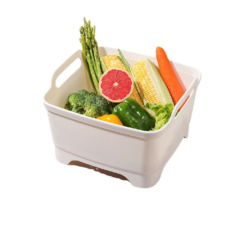 12L Sink Kitchen Vegetable Basin,Plastic Cleaning Caddy,Drain Basket,Household Washing Water Fruit Storage Basket