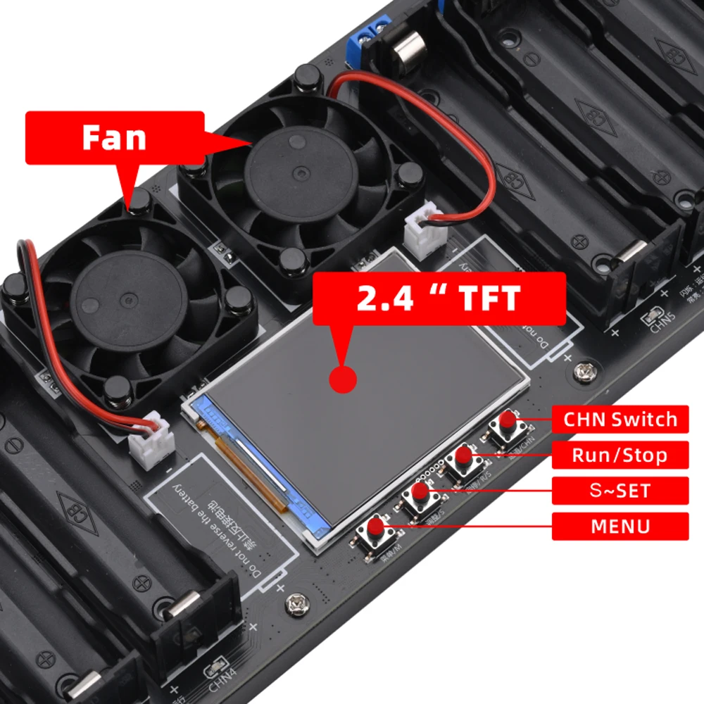 8-Channel 21700 18650 Lithium Battery Auto Charge/Discharge Tester Capacity Internal Resistance Tester 2.4-in Color Screen DC 5V 5