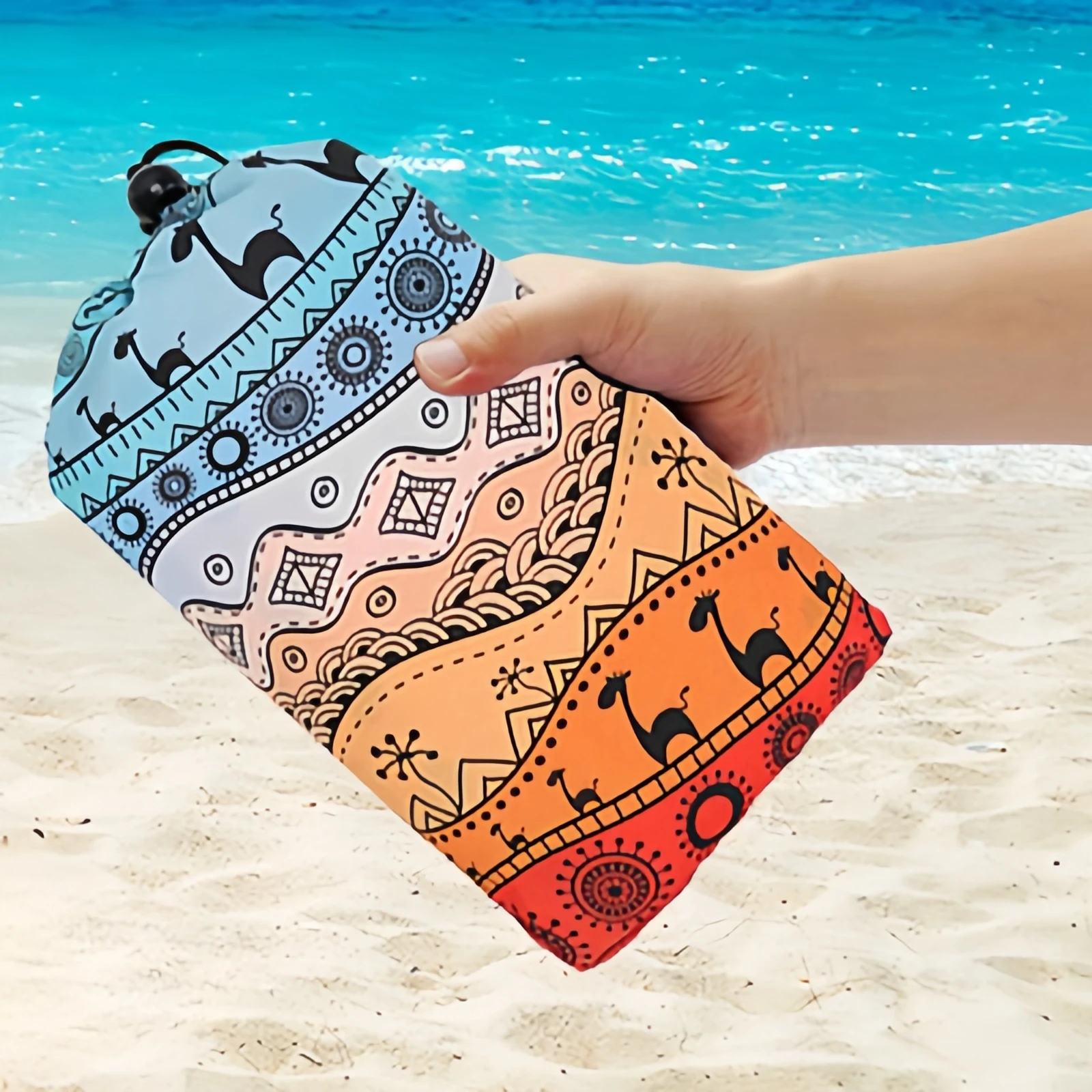 Beach Blanket Waterproof Sandproof, Large Beach Mat with 4 Stakes, 70''×86''  Lightweight  Picnic Blanket for Travel, Camping 5