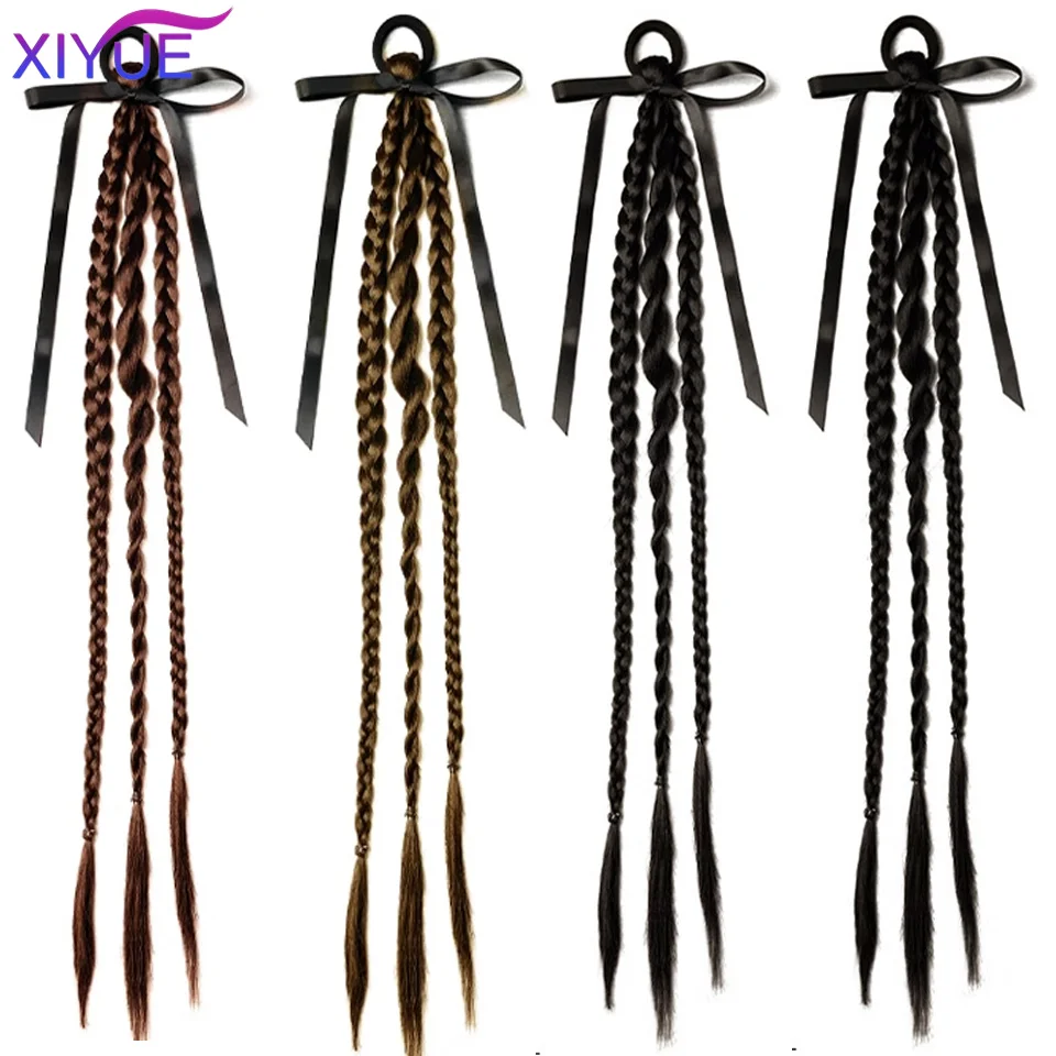XIYUE Matte High-temperature Hair Synthetic Wig Ponytail Fluffy Braided Hair Sweet Cool Girl Elastic Hair Loop Boxing Braid Wig