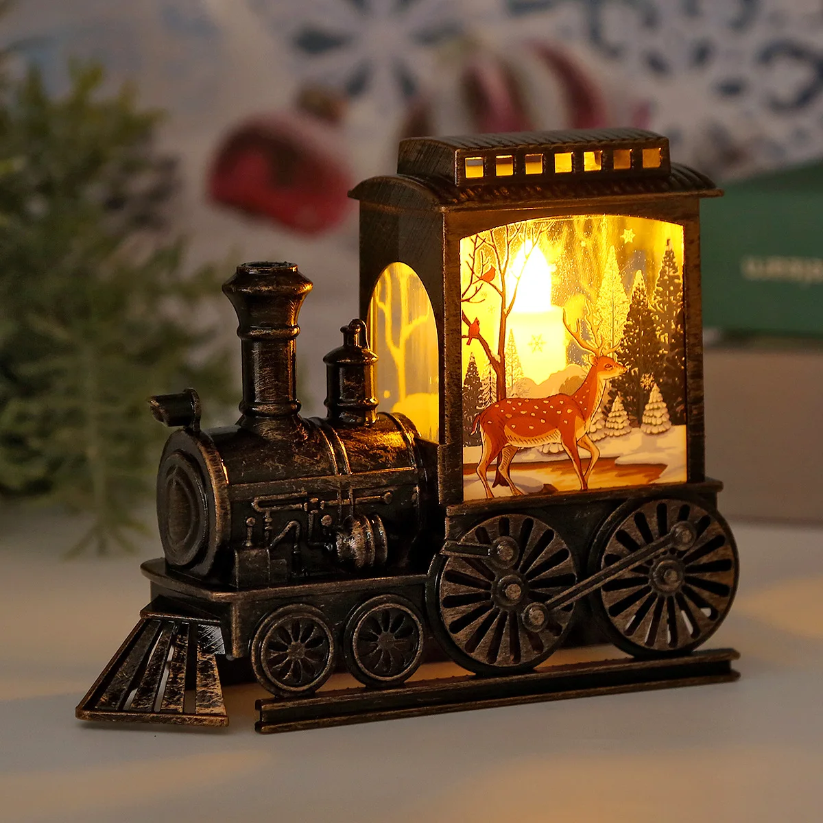 LED Night Lights Vintage Portable Train Lamp Christmas Eve Decoration Outdoor Hanging Lanterns Christmas Festive Party Decor