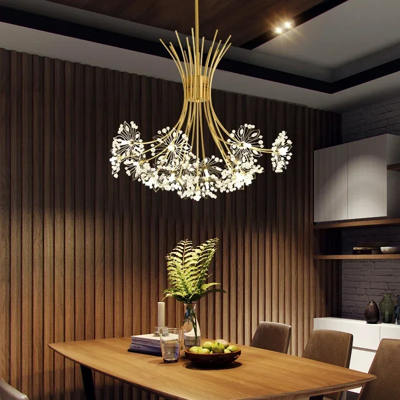 

Nordic Chandelier Post-Modern Simple Dandelion Crystal Creative Personality Living Room Dining Room Bedroom Lamps