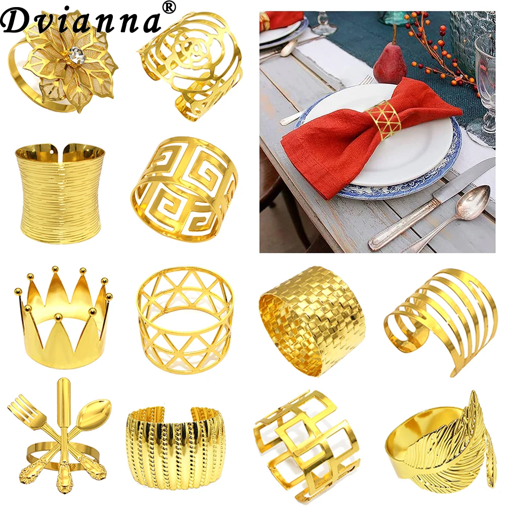 Napkin Rings 6Pcs Gold Metal Wedding Dining Table Holder