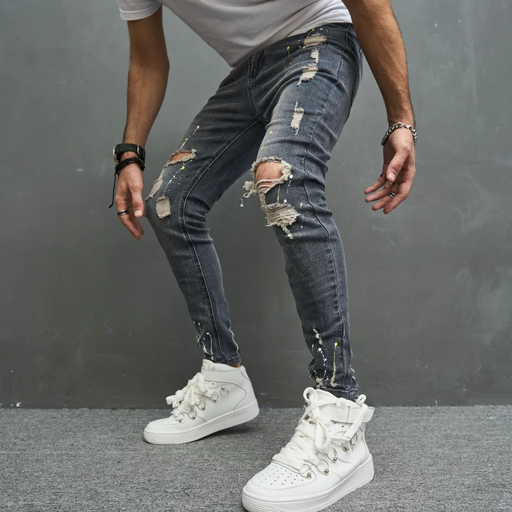 Mens Skinny Blue Jeans Popular Scratch Slim Denim Pants Pencil Pants Autumn  Street Hip-hop Denim Trousers Fashion Men's Clothing - Jeans - AliExpress