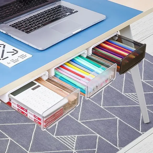 Önbot Ceruza Tálca Asztal Alatt Fiókos Szervező Tároló Doboz Önfagás Rejtett Irodai Irodaszer - Image 3