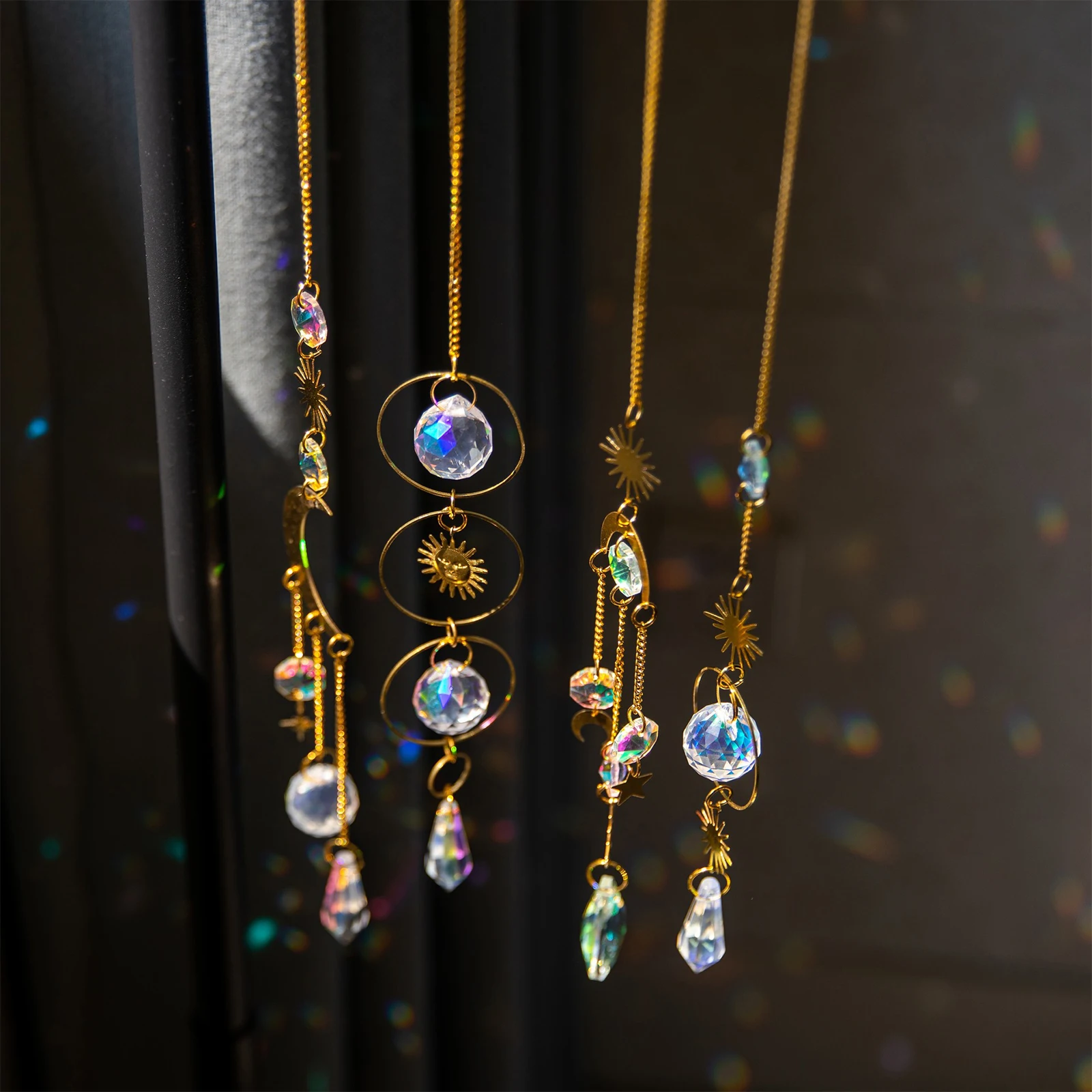 Crystal Chime Suncatcher Home Bedrooms Balcony Sun And Moon Prism Decor Pendant Outdoor Garden Yard Suncatcher Decoration