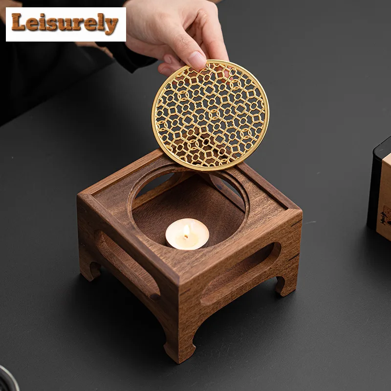Walnut Wood Square Tea Warmer Set Glass Side Handle Teapot For Home Warm Brewing Tea Kettle Heating Base Kung Fu Tea Ceremony