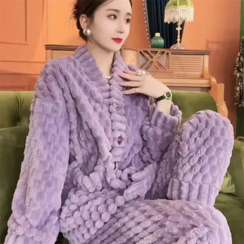 Pajamas Women's Autumn and Winter 2023 New Coral Plush Thickened Warm Fashion Network Red Small Fragrance Outwear Home Fur Set