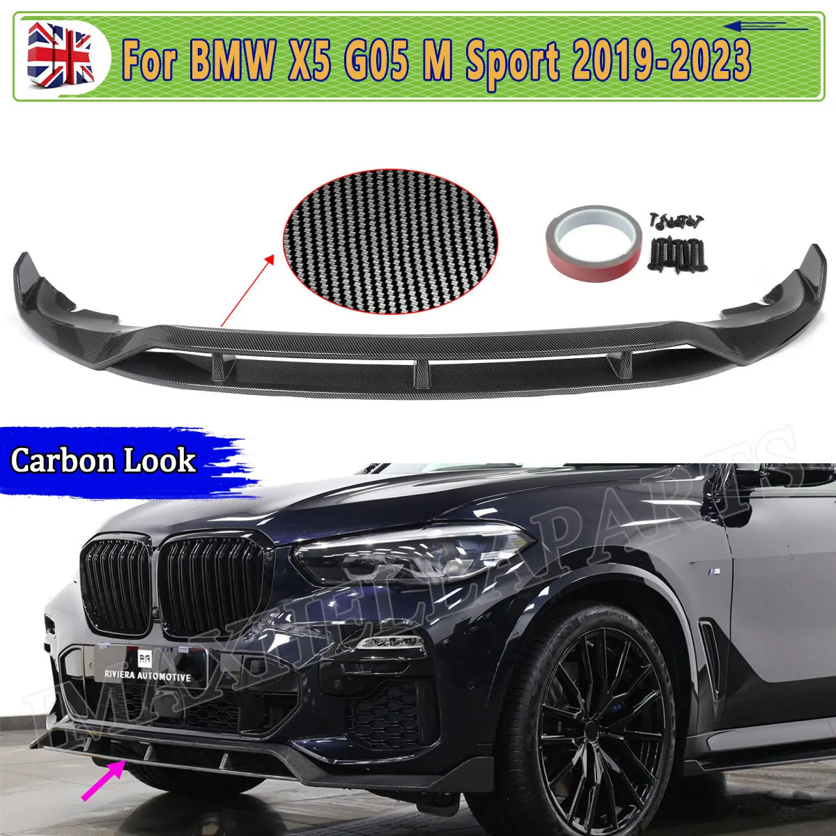 FOR BMW X5 G05 Front Lip Bumper Surround M SPORT FRONT SPLITTER KIT SPOILER LIP SKIRT CARBON LOOK trim