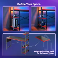 NOST&HOST 51.3" Gaming Desk for PC/Computer with LED, 4 Tiers, Storage, Hooks & Adjustable Shelf (Black Carbon Fiber) 2