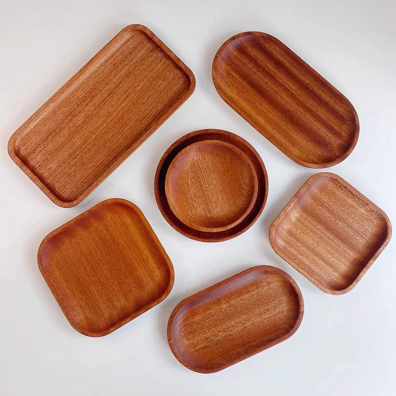 Ins Wind Wooden Plate Dinner Plate Cake Bread Coffee Tea Solid Wood Tray Serving Table Large Walnut Wooden Tray