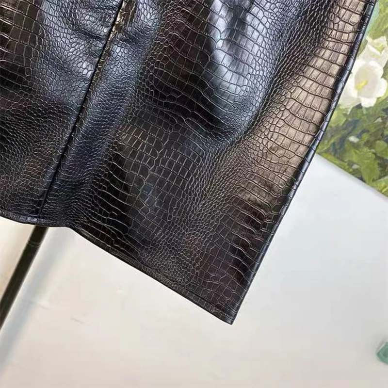 Crocodile Pattern Pu Leather Skirts Women Korean High Waist Tie Dye Mini Skirts Y2K Vintage Streetwear All Match A Line Skirts