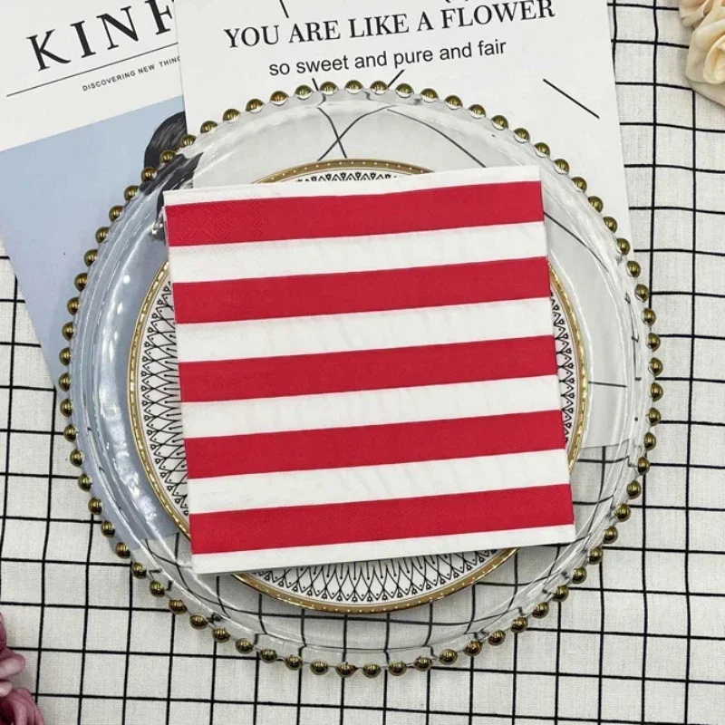 Classic Black White Stripes Disposable Paper Placemats Red White Stripes Printed Napkins Paper Party Decoration 20pcs/Pac