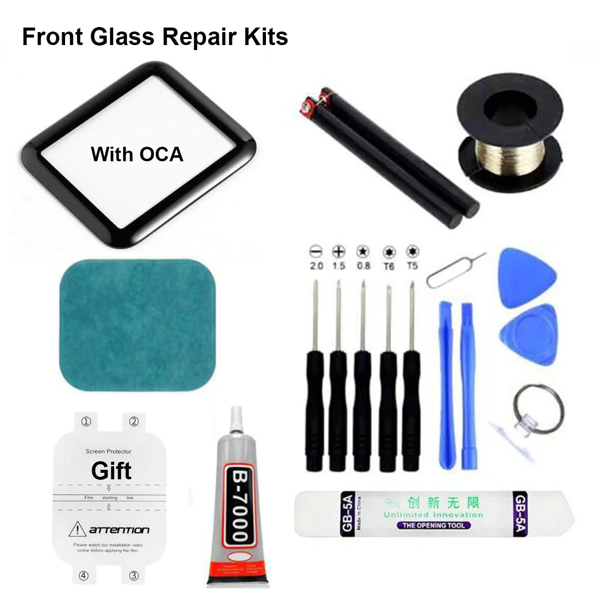 Screen Front Glass+OCA for Apple Watch S7 S2 S3 S4 S5 S6 SE 38mm 42mm 40mm 44mm 41mm 45mm Repair kit replacement+B7000