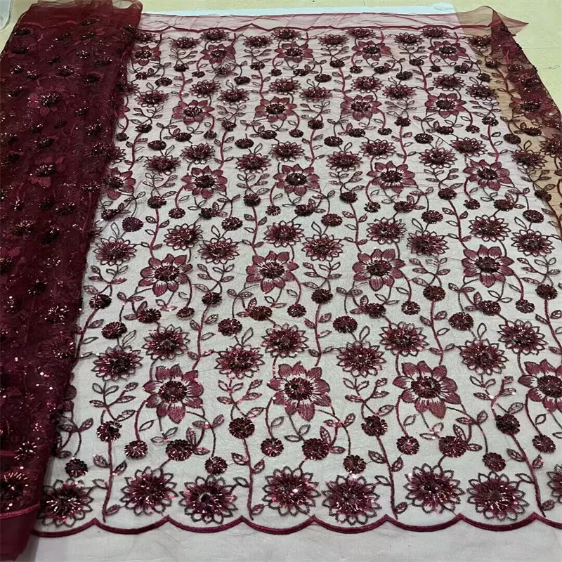 

Green 2023 Red High Quality French Nigerian Embroidery Net Fabrics 5 Yards African Sequins Lace Fabric For Wedding Dress Sewing