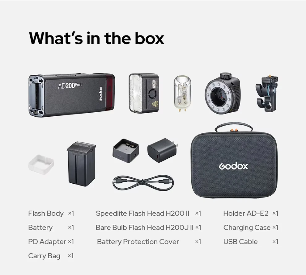 Godox AD200ProII AD200Pro II TTL 2.4G Wireless Camera Pocket Flash Compatible with X1T for Nikon Canon Sony Fuji Olympus