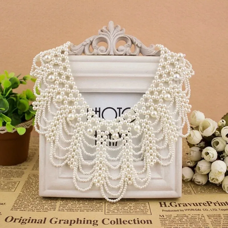 Pearl Beaded Lace Trim Collar Ribbons Women Necklace Jewelry For Clothes Wedding Dress Party Jewelry Lovers Chocker Necklaces