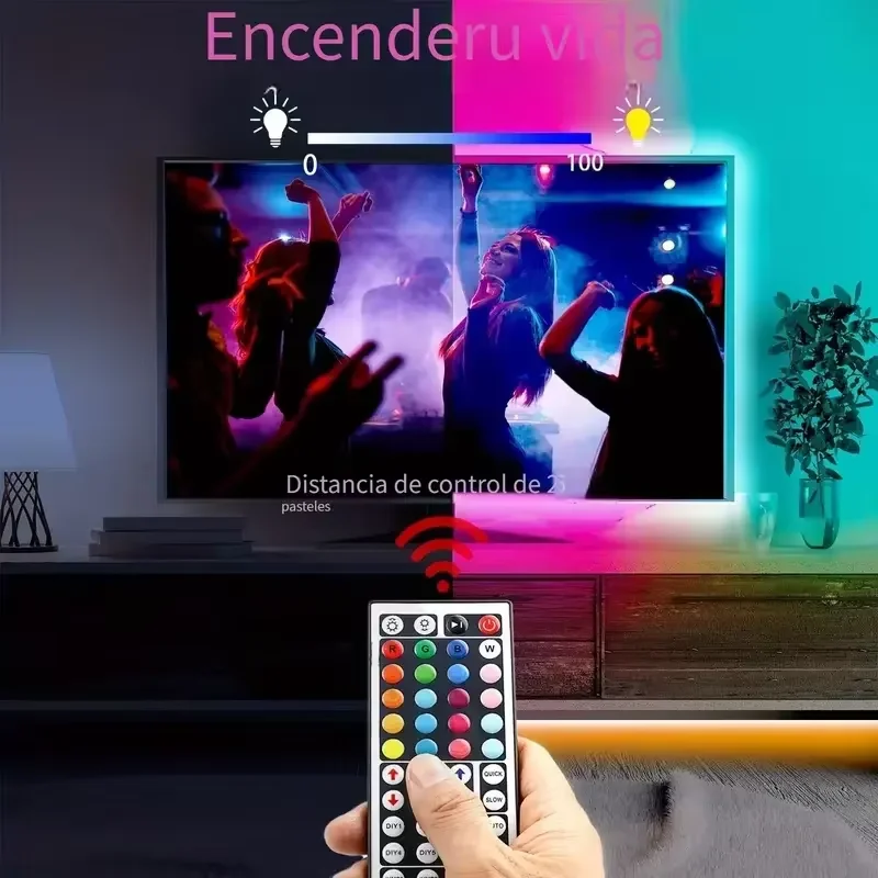 RGB LED 스트립 조명, 음악 동기화, 색상 변경 가능 TV 백라이트, 앱 컨트롤 리모컨 포함, PC룸, 침실, 홈데코, 파티, 축제용