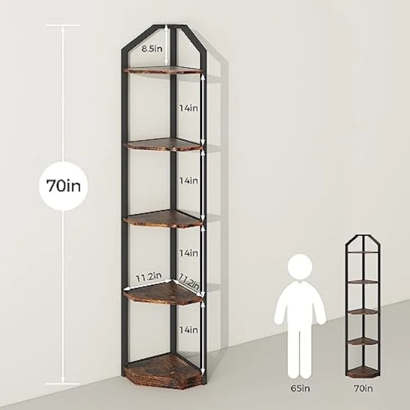 Fun Memories Estantería esquinera de 5 niveles – Estantería esquinera  moderna de 63 pulgadas de alto – Armario esquinero de madera duradera y  estante para plantas en negro elegante para salas de : Hogar y Cocina 
