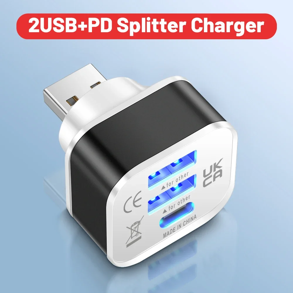 New 3 Ports PD USB Fast Charging Expander USB Splitter Type-C Hub Adapter Multi-purpose Connector For iPhone 15 Samsung Xiaomi