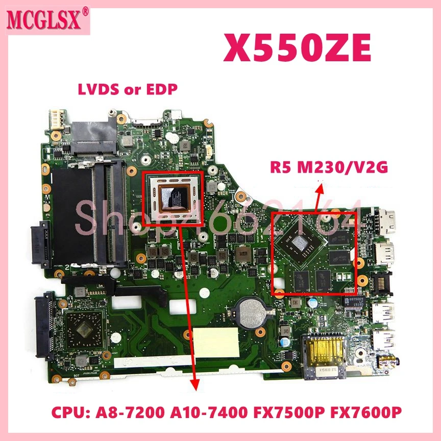 Placa-mãe para Laptop para Asus Mainboard Cpu X550za X550z Vm590z K550z X555z X550ze A87200 A10-7400