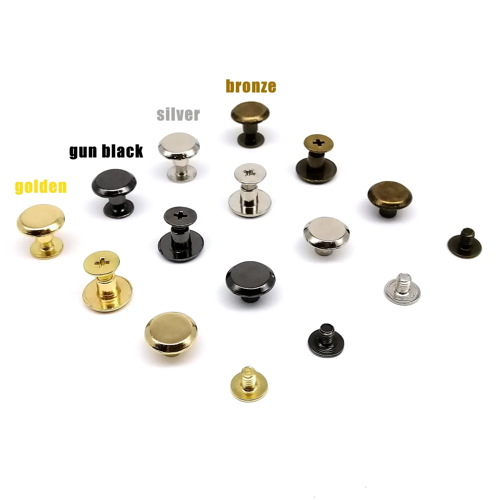 10pcs Metal Head Diameter 10mm Screwback Chicago Screw Nail Binding Rivet Stud For Leather Shoulder Bag Belt Strap Wallet DIY