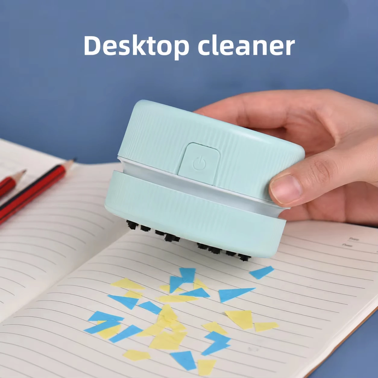 Portable Mini Desk Vacuum Cleaner with Brush, Battery-Powered Crumb and Debris Eraser in Cute Macaron Color