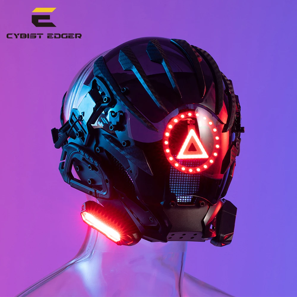 

Cyberpunk Mask Triangle Light & Round Light (Free Wing*2) Fantastic Cosplay SCI-FI Soldier Helmet Halloween Party Gift for Adult