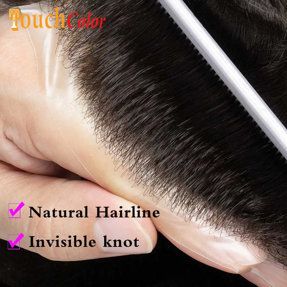 Men Hair System Men Toupee Replacement Systems Unit Human Hair Male Wig Hairpiece 0.04mm Ultra Thin Skin Invisible Natural human hair toupee