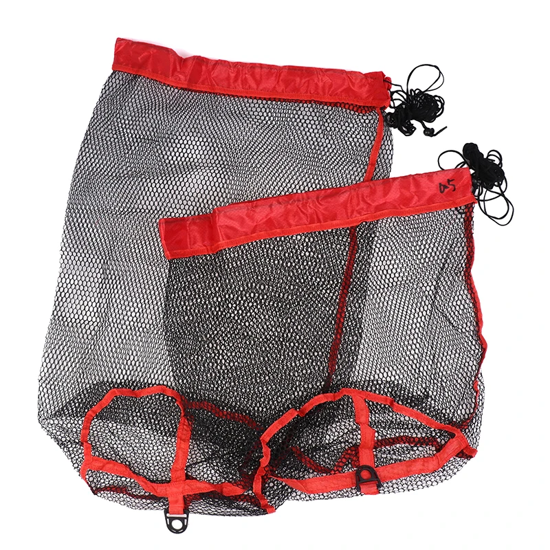Fish Landing Net,Fishing Catching Collection Bag With Drawstring Portable Folding Thickening Small Grid Mesh Bag Fishing Gear