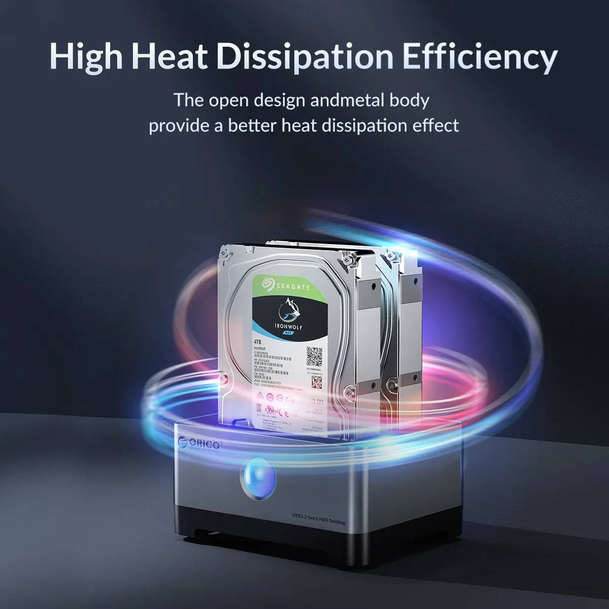 Orico Rgb Hdd Docking Station Tipo-c Alumínio 2.5 3.5 Polegada Hdd Case Rgb Cyberpunk Design 10gbps Velocidade Rápida Baía de Disco Rígido para pc - Imagem 4