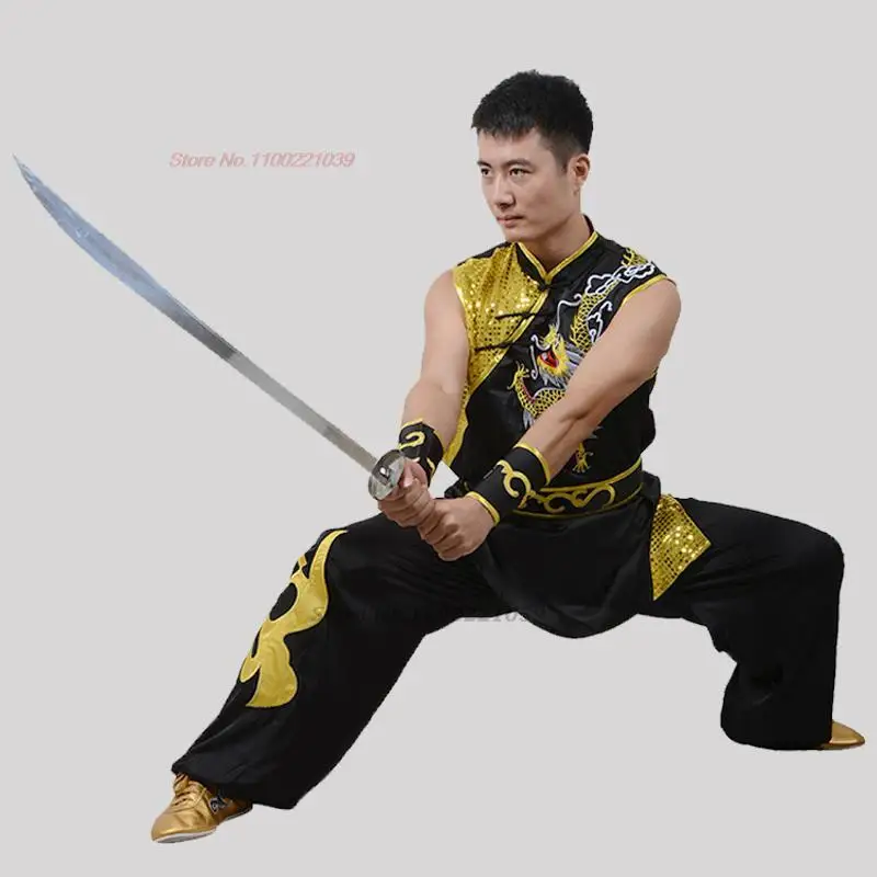 Traditional Chinese Vintage Set National Dragon Embroidery Kung Fu Wushu Set Taiji Uniform Martial Arts Performance Clothes tai chi clothing,chinese traditional costume