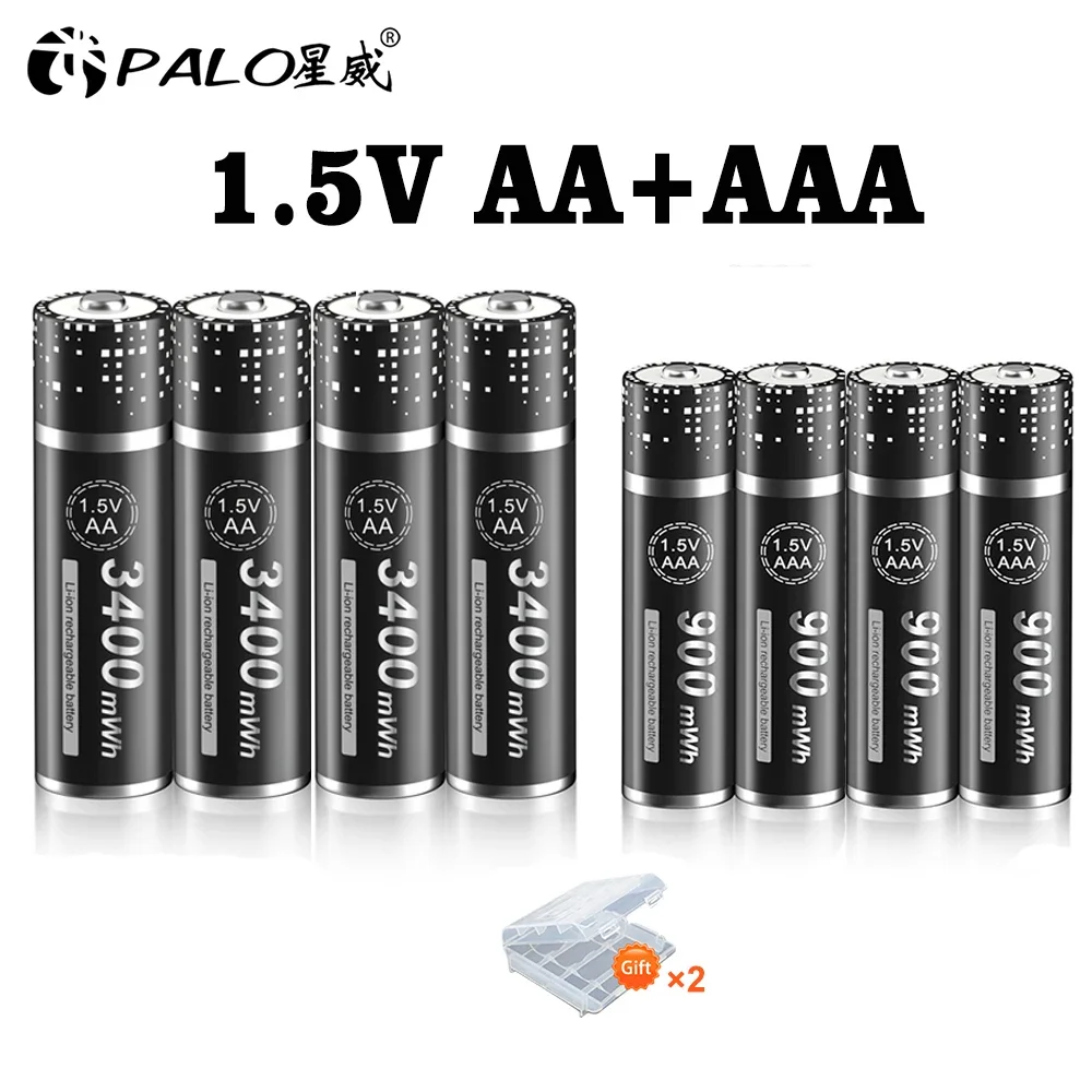 

PALO 1.5V AA Li-ion Rechargeable Battery 3000mWh + 1.5V AAA Lithium Battery Rechargeable 900mWh for Clocks mice computers toys