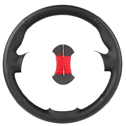 Premium Nappa Leather Customized Steering Wheel Cover - Black, Wear Resistant (Black red thread)