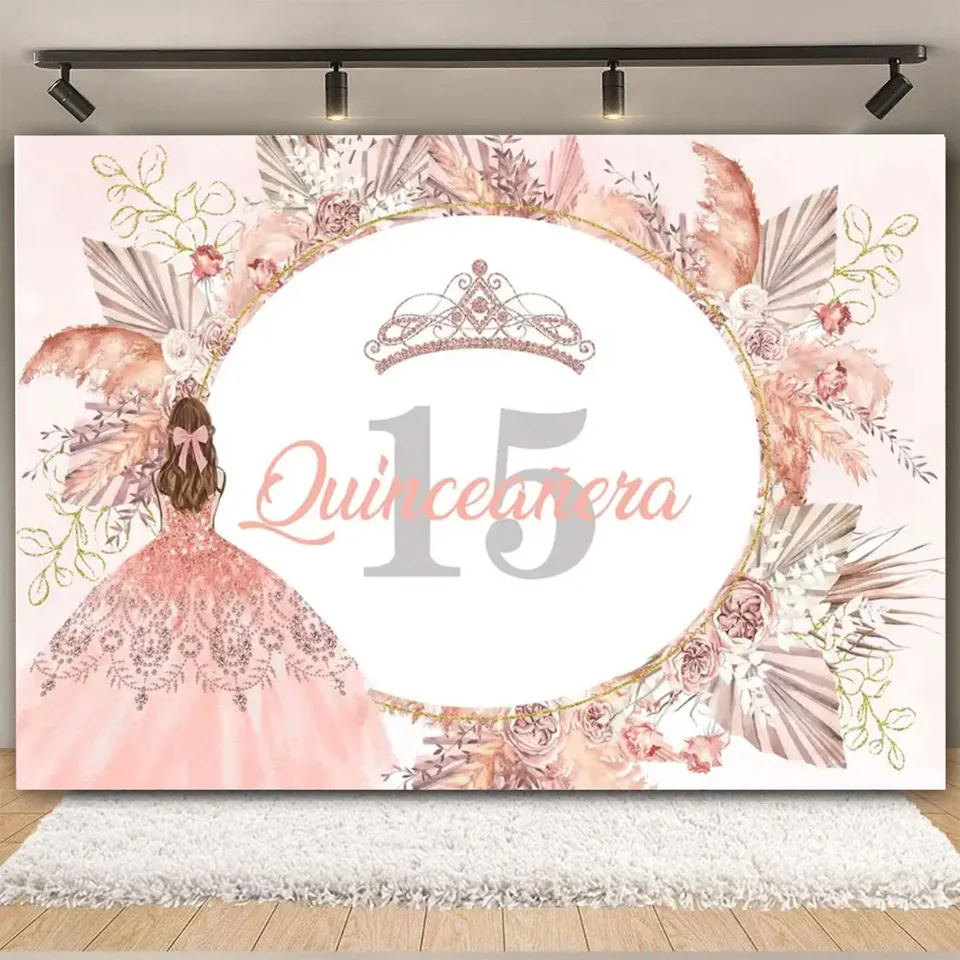 Mis 15 Años Banner - Rose Gold Glitter Birthday Sign For 15th Birthday Party Decorations, Girls Quinceañera