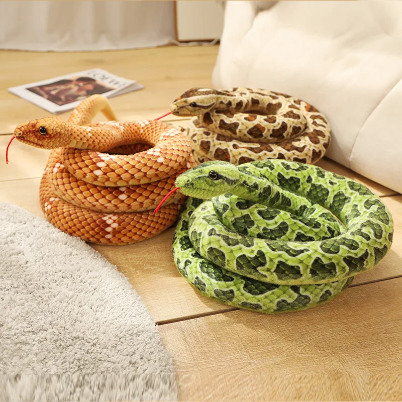 Juguete de peluche de serpiente de imitación, figura de Viper Cobra realista, Animal de peluche suave, decoración del hogar, regalo de cumpleaños para niños, 200cm