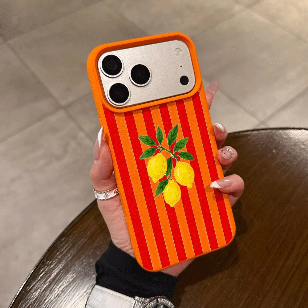 Vibrant Orange Striped Lemon Silicone Matte Phone Case Cover