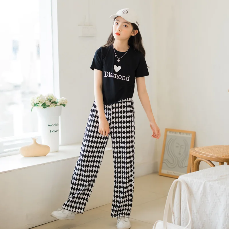 

Girls Wide -leg Pants Clothes Set Short Sleeve T-shirt Two pieces 10 12 years Girls Summer Outfits